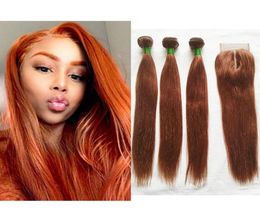 Brazilian Human Hair Weave Color 33 Bundles with Closure Peruvian Malaysian Dark Auburn Straight Hair Weave 3 Bundles with 4x4 Lac6090115