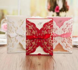 Newest Style Flower Wedding Invitation Card Marriage Pink Rectangle Invitations with Bowknot Party Decorations Custom Made5849249