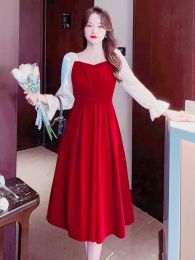 Dresses 2023 New Autumn Long Sleeve Beaded Square Collar Breastfeeding Dress High Waist Maternity Nursing Party Dress Lactation Clothes