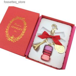 Key Rings Alloy Gold Plated France LADUREE Macaroon Macaron Effiel Tower Keychain Fashion Keyring Key Chain bag charm fashion accessories w gift boxL240305