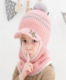 2019 Knit Short Plush Hooded Scarf Kids Hat And Scarf Child Winter Warm Protection Ear Pom Pom Cap Scarves Girls Boy Accessories M8126065
