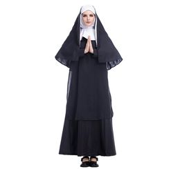 Halloween Costume Clothes for adults Christian Nun Cosplay Black Dress Cape Set Party Vintage Role Play Clothing3173263