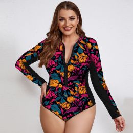 Swimwear SEAURAL Long Sleeve Print Floral 2023 New Large Size Swimwear One Piece Swimsuit Women Bathing Suit Vintage Surfing Swim Suit