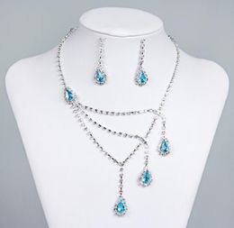 15015a In Stock Unique Popular Wedding Bridal or Bridesmaids Rhinestone Necklace Earrings Silver Jewellery Set Prom2106109