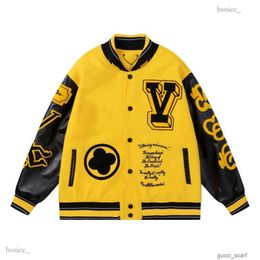 Yellow Varsity Baseball Jacket Men Clothing Women Designer Leather Sleeve Bomber Coats Winter Harajuku Japanese Brand Motorcycle Men's 153