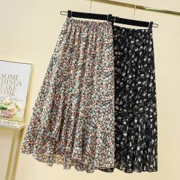 skirt New Summer Women Chiffon Floral Fat Sister Covering The Crotch Showing A Thin Irregular Aline Skirt