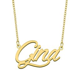 Gina Charm nameplate Custom Name Necklace Personalized Pendant for Men Boys Birthday Gift Best Friends Jewelry 18k Gold Plated Stainless Steel