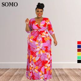 Dresses 5xl plus size dresses for women fashion printed 2022 summer clothes maxi long dress sexy v neck clubwear Wholesale Dropshipping