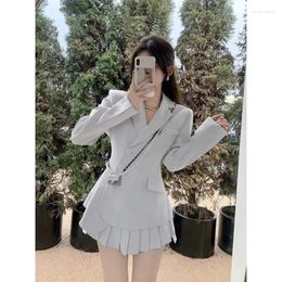 Work Dresses Insozkdg Spring Autumn Women Clothing Slimming Button Waist Design Blazer Jacket High Pleated Skirt Sets Trendy Fashion