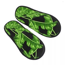 Slippers Plush Indoor Tropical Banana Leaves Warm Soft Shoes Home Footwear Autumn Winter