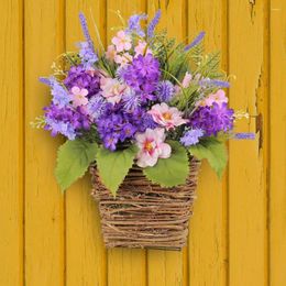 Decorative Flowers Natural Beauty Home Decor Artificial Flower Basket For Front Door Farmhouse Wedding Decoration Indoor Outdoor Hanging