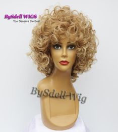 short big curly wig afro fluffy Dark ombre Light blonde tip Colour heat resistant wavy hair African American wigs for black women6781534