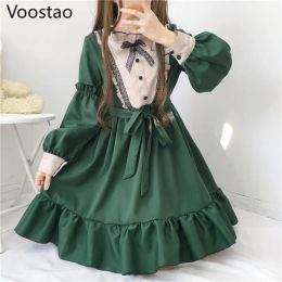 Dress Japanese Kawaii Lolita Tea Party Dresses Women Ruffles Long Sleeve Gothic Bow Lace Dress Vintage Victorian Sweet Maid Vestidos