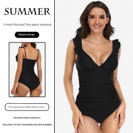 Swimwear 2023 New Tankini Swimwear Brazilian Women Sexy V Neck Ruffled 2Pieces Swimsuit High Waist Bikini Bathing Suit Summer Beach Wear