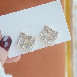 Stud Earrings Square Super Shine Pave Transparent Rhinestone Earring For Women Cubic Bling Zirconia Anniversary Gift Daily Jewels