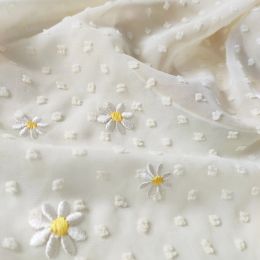 Dresses Beige Small Daisy Embroidered Chiffon Embroidered Lace Fabric DIY Summer Dress Women's Dress Fabric Skirt Fabric