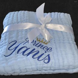 Blankets Mr.Wr Name Personalized Muslin Baby Receiving Blanket Infant Kids Cotton Swaddle Wrap Birthday Gift For Born Girl Boy