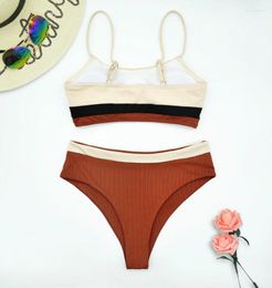 Women's Swimwear 2024 European And American Sexy Bikini Colour Matching Split Swimsuit For Women