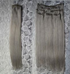 Grey human hair extensions virgin thick clip in hair extensions straight 100g 7pcs2567105