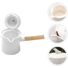 Wooden Handle Ceramic Milk Pan Mini Stove Household Pot Ceramics Small Holder Baby Saucepan 240304