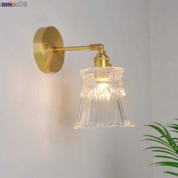 Wall Lamp IWHD Japanese Copper Glass Wall Lights Fixtures Switch Bedroom Beside Stair Mirror Light Nordic Modern Wall Lamp Sconce LED