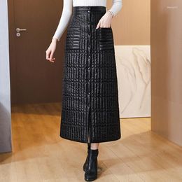 Skirts Thicken Warm Fashion Women Casual Autumn Winter Down Cotton Skirt Button High Waist Slim Hip Lady Spring Outwear Work