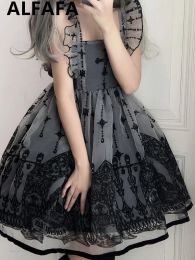 Dress Anime Gothic Lolita Dress Women Vintage Victorian Cross Devil Witch Print Tea Party Kawaii Dresses Halloween Girl Dark Emo Dress