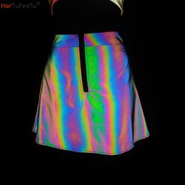 Dresses Women Sexy Shiny Colourful Reflective Nightclub Hip Hop Dance Short Skirt Middle Zipper Singer Rave Stage Outfit Show Wear