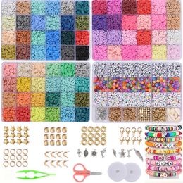 9500 Pcs Bead Accessories Kit DIY Polymer Clay Beads Set 6MM Rainbow Colour Flat Chip Beads Boho Bracelet Necklce Making Letter 240220