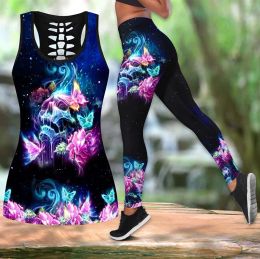 Leggings Women's Fashion Summer 3D Skull With Butterflies Combo Outfit Print Sleeveless Tank Top And Leggings Ladies Plus Size Tops Vest