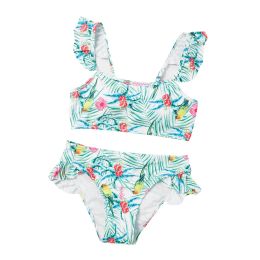 Swimwear Flower Print Girls Kids Bikini Set 2022 Summer Children Bandage Swimwear Swimsuit Baby Kids Biquini Infantil Swimming Suit XA032