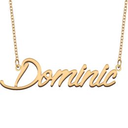 Dominic Name Necklace Pendant for Women Girls Birthday Gift Custom Nameplate Kids Best Friends Jewellery 18k Gold Plated Stainless Steel