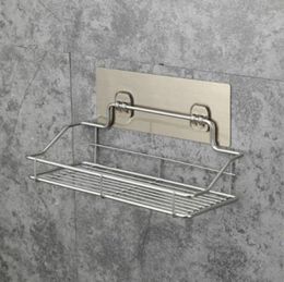 Bath Accessory Set Stainless Steel Shelf Shower Basket Bathroom Wall Mounted Storage Rack Adhesive