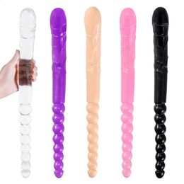 Длинный мягкий фаллоимитатор с двойной головкой 370 мм, игрушка для взрослых, гибкая желейная вагина, анальный женский пенис для геев и лесбиянок, искусственный пенис 240226