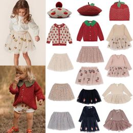 Clothing Sets 2024 Konges Baby Strawberry Sweaters Cardigan Outwear Brand Child Girls Long Sleeve Princess Dress Lace Skirts Winter Kids