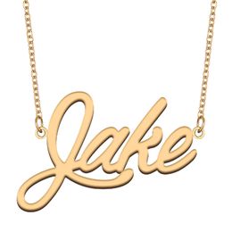 Jake Name Necklace Pendant for Women Girls Birthday Gift Custom Nameplate Children Best Friends Jewellery 18k Gold Plated Stainless Steel