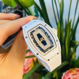 Mens Watch Female Wristwatch RM Wrist Watch RM07-01 Womens Series RM0701 18K Rose Gold Snowflake Diamond Womens White Ceramic
