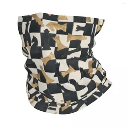 Bandanas Chess Figures Pattern Leather And Gold Texture Bandana Neck Warmer Women Winter Ski Hiking Scarf Gaiter Chessboard Face Cover
