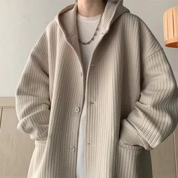 Men Sweatshirt Waffle Korea Version Jacket Loose Cardigan Thickened Coat Ins Hip Hop Couple Streetwear Hooded Women Clothing 240301