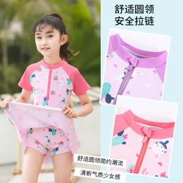 Swimwear Toddler Girl Sunscreen Swimwear Short Sleeve Cartoon Baby Swimsuit One Piece Swimsuit Kids