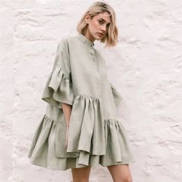 Dress Summer Dresses for Women Ruffle Maxi Short Dress Plus Size Casual Loose Dress Shirt Polo Irregular Green Dress Prom White Dress