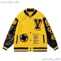 Yellow Varsity Baseball Jacket Men Clothing Women Designer Leather Sleeve Bomber Coats Winter Harajuku Japanese Brand Motorcycle Men's 652