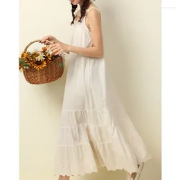 Casual Dresses Mori Girl Sweet White Apricot Color Cotton Embroidered Cake Dress Women Loose Bottomed Outerwear Suspender K043