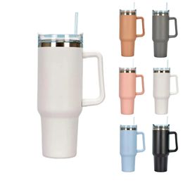 40oz Tumbler Mug Thermal Water Cup Stainless Steel Vacuum Straw Drink Opening Insulated Cold Thermos Cup Handle Car Mug 240220