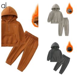 AL-085 Kids 3DLogo Hoodies Pants Sets Thick Full Zip Up Hoodies Break Line Laidback Streetwear two-piece set