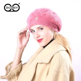 DCEBEY Winter Warm Chic Crown Solid For Women Ear Protector Slouchy Hat Ladies Female Fashion Beret Hat Cashmere Cap195w