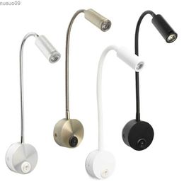 Wall Lamp Bronze 3W LED Reading Light Black White Silver Gooseneck Wall Lamp for Bed Headboard Desk 4000K Bedside Switch LED Night Lamp