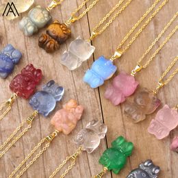 Lovely Cat Gemstone Pendant Necklace For Women Bohemia Crystal Animal Choker Jewelry Girls Children Gifts Drop 240226