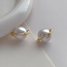 Stud Earrings Minar INS Fashion 14K Real Gold Plated Copper Wrap Up Round Imitation Pearl Geometric For Women Every Day Jewelry