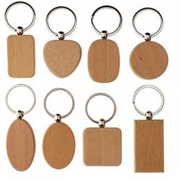 Blank Round Rectangle Heart Wooden Key Chain DIY Customised Wood keyrings Key Tags Gifts Accessories Whole263h